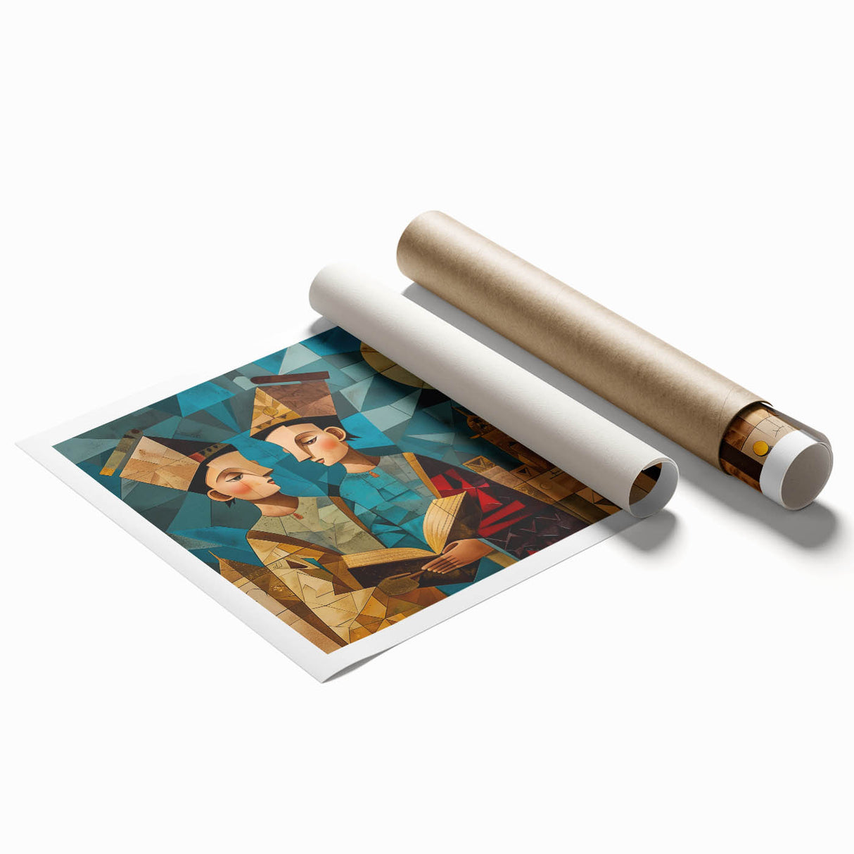 Extra large rolled print featuring a floral scene in muted greens and pinks.