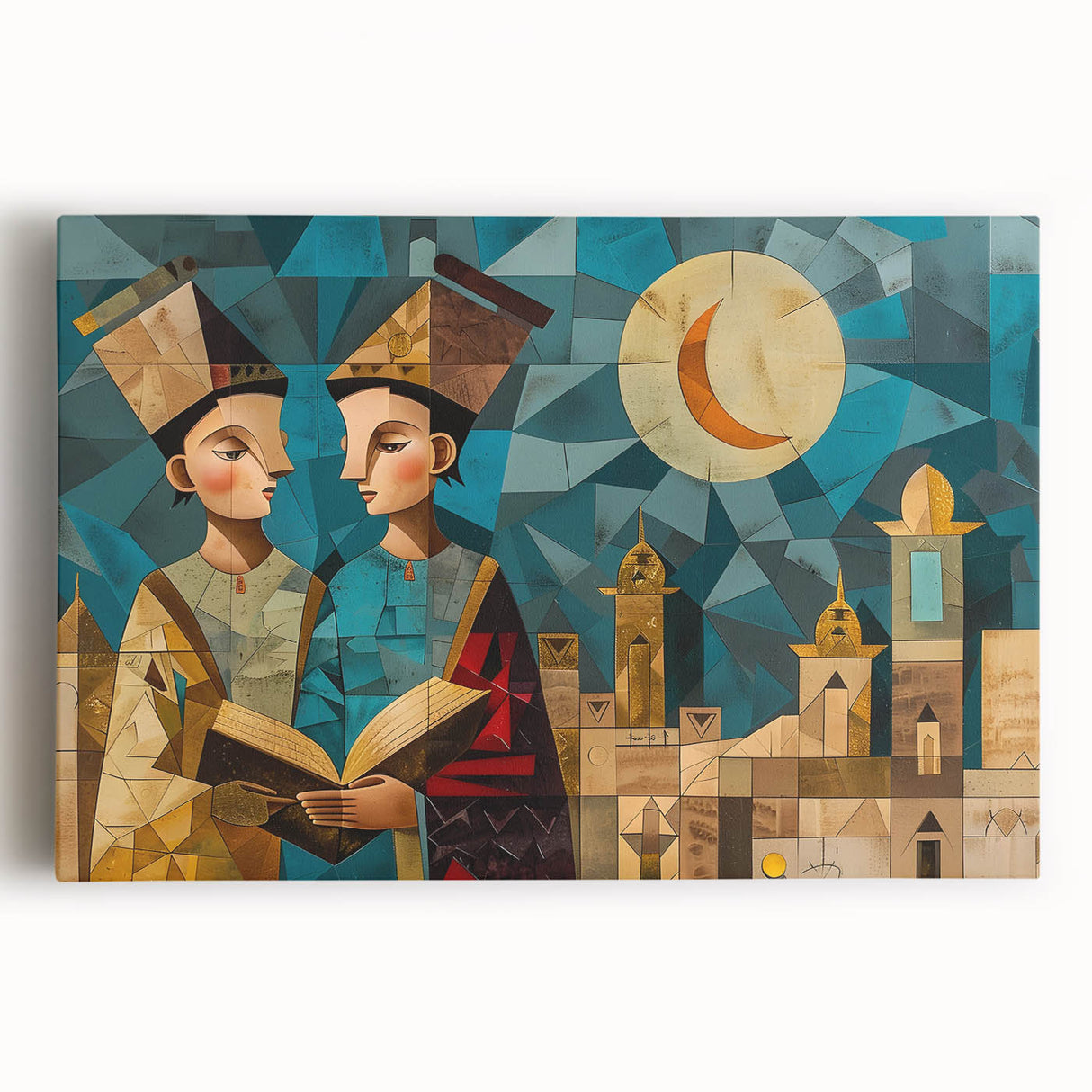 Black and white stretched canvas of a Middle Eastern landscape, ideal for kitchen wall art.