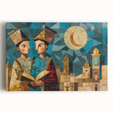 Black and white stretched canvas of a Middle Eastern landscape, ideal for kitchen wall art.