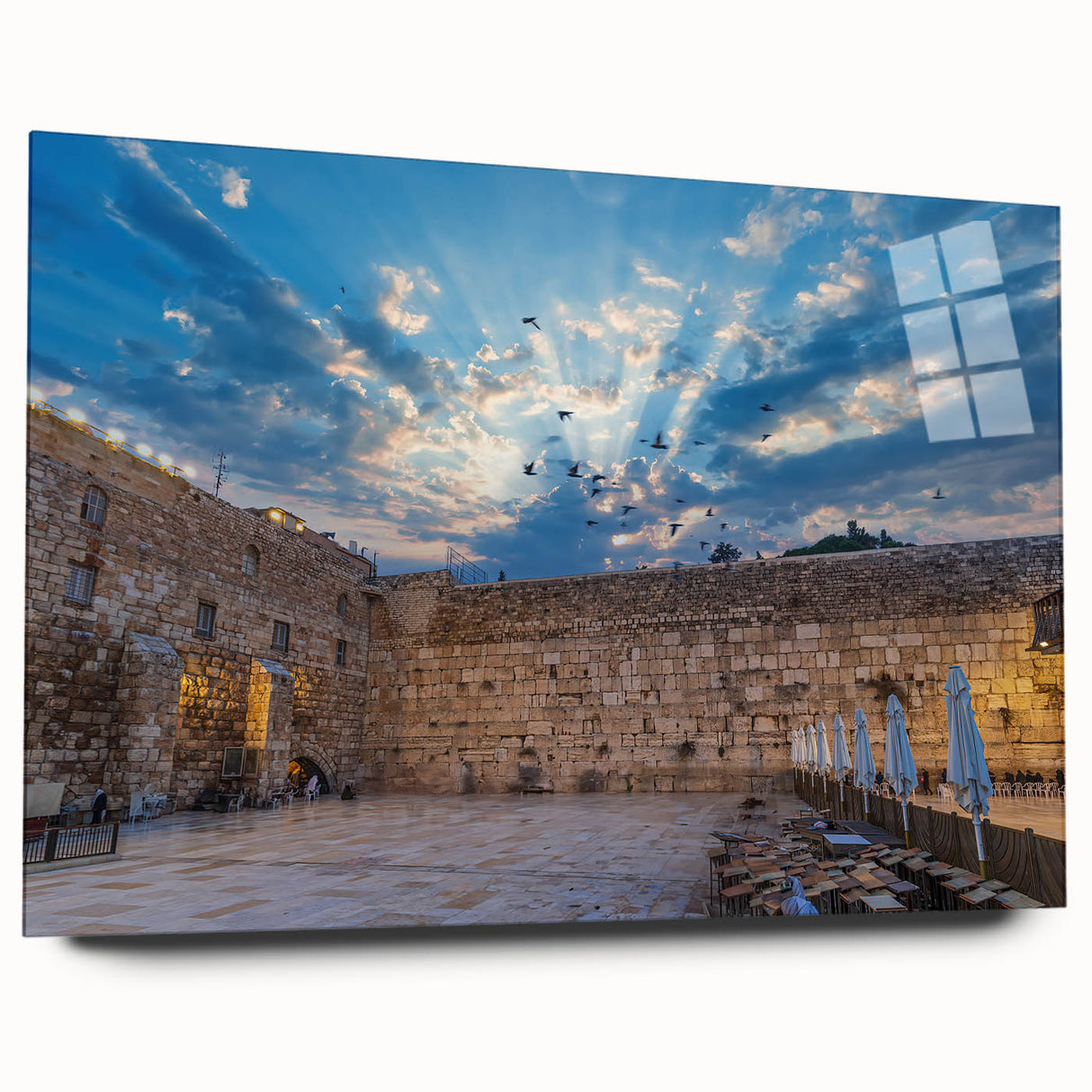 Acrylic print of Jerusalem skyline in muted earth tones, ideal for bedroom or dining room decor.