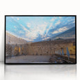 Large abstract wall art of Jerusalem in muted earth tones on a framed acrylic, ideal for modern living room decor.