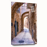 Acrylic glass print of Tel Aviv skyline in muted earth tones, ideal for bedroom or dining room decor.