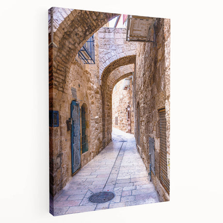 Tel Aviv skyline on stretched canvas with vibrant twilight hues, ideal for kitchen wall art.