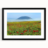 Extra large abstract art print of a colorful, textured Middle Eastern scenery on a framed canvas.