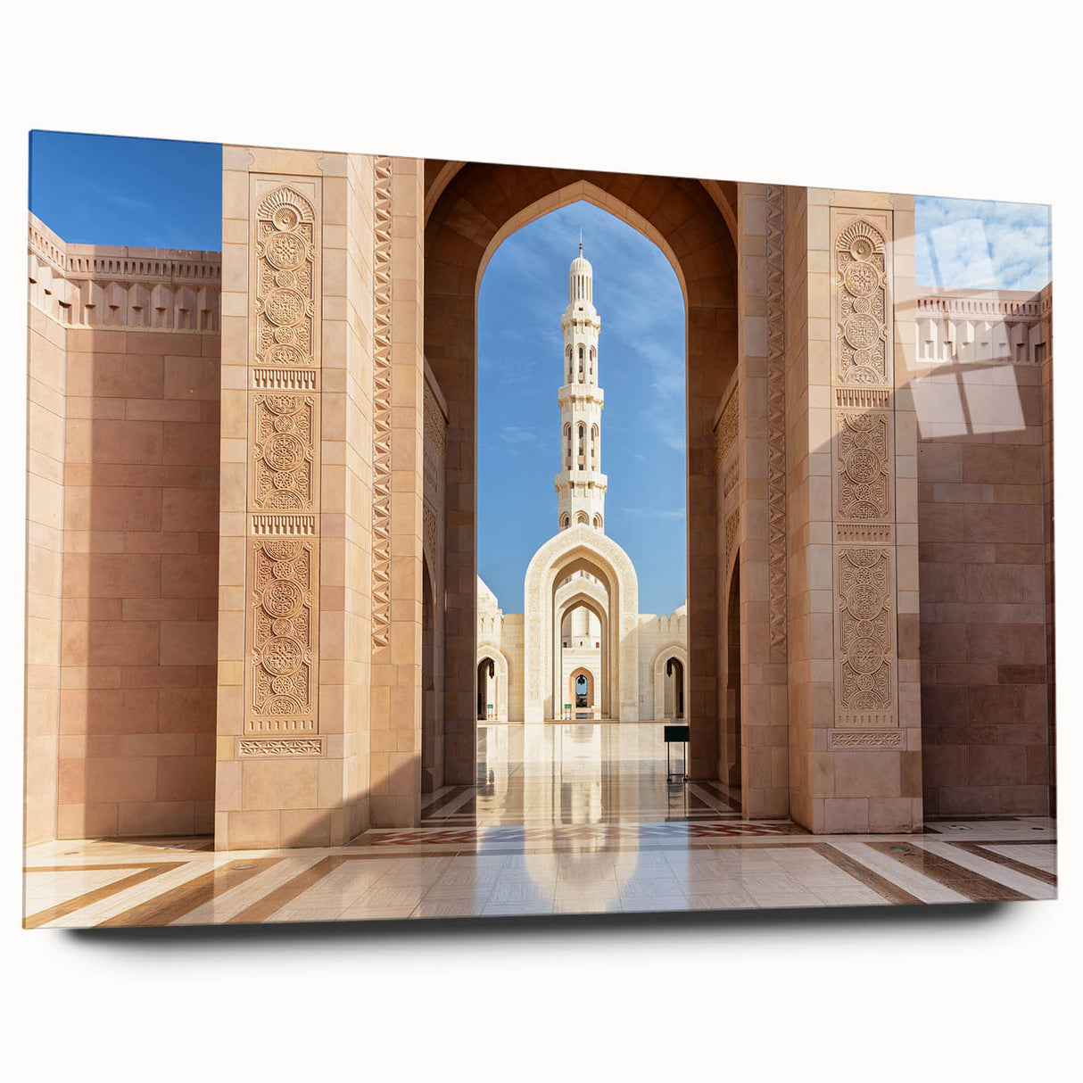 Large abstract wall art of Middle East scenery in vibrant earth tones on acrylic glass.