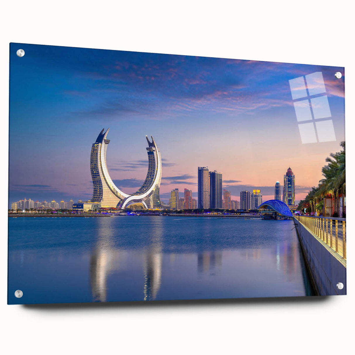 Acrylic print of a large abstract depiction of Qatar scenery in muted earth tones, suitable for bedroom or dining room decor.