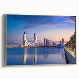 Framed canvas landscape art painting depicting a colorful Qatar scenery, ideal for living room decor.