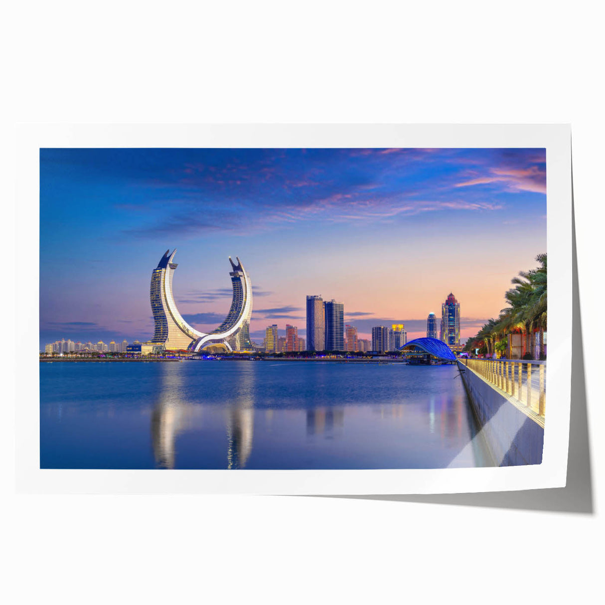 Extra large rolled print of a Middle Eastern Qatar scenery with vibrant floral designs, ideal for art wall dining room.