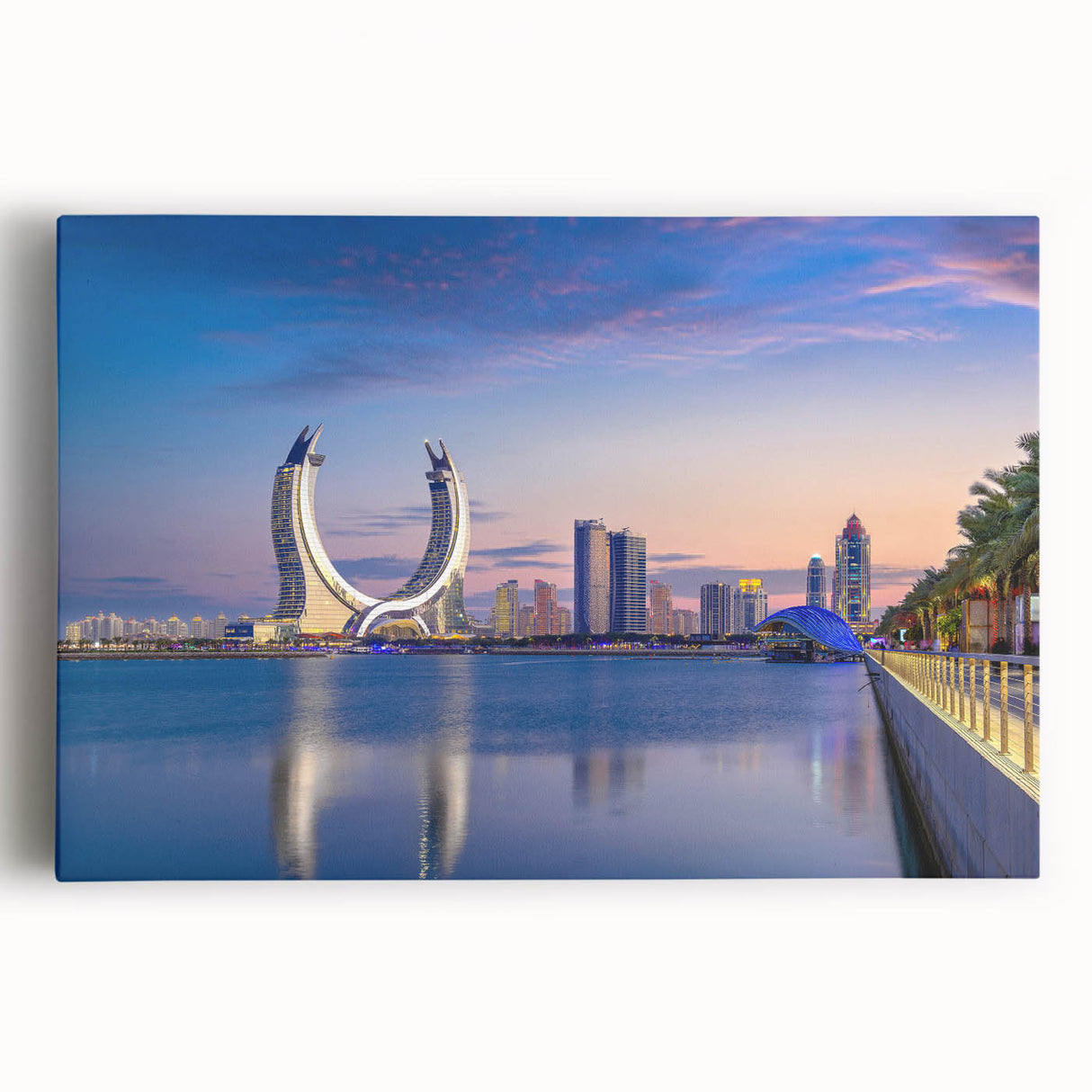 Large black and white stretched canvas of Middle East Qatar scenery, ideal for kitchen wall art.