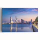 Large black and white stretched canvas of Middle East Qatar scenery, ideal for kitchen wall art.