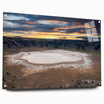 Acrylic print of a large abstract depiction of a Middle Eastern desert landscape in earthy tones.
