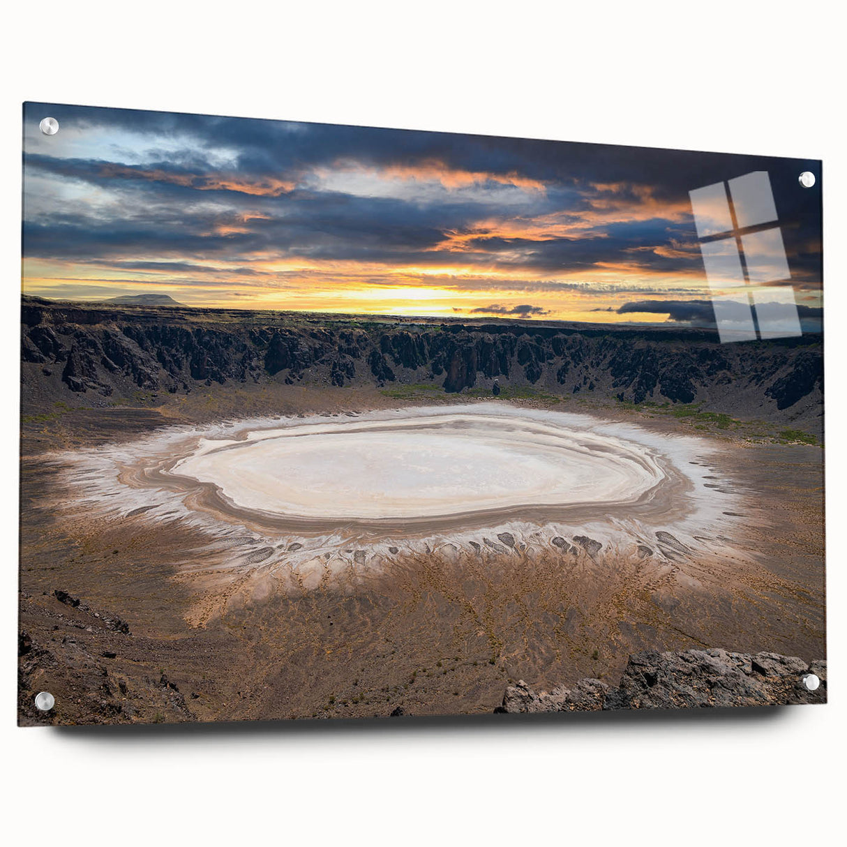 Acrylic print of a large abstract depiction of a Middle Eastern desert landscape in earthy tones.