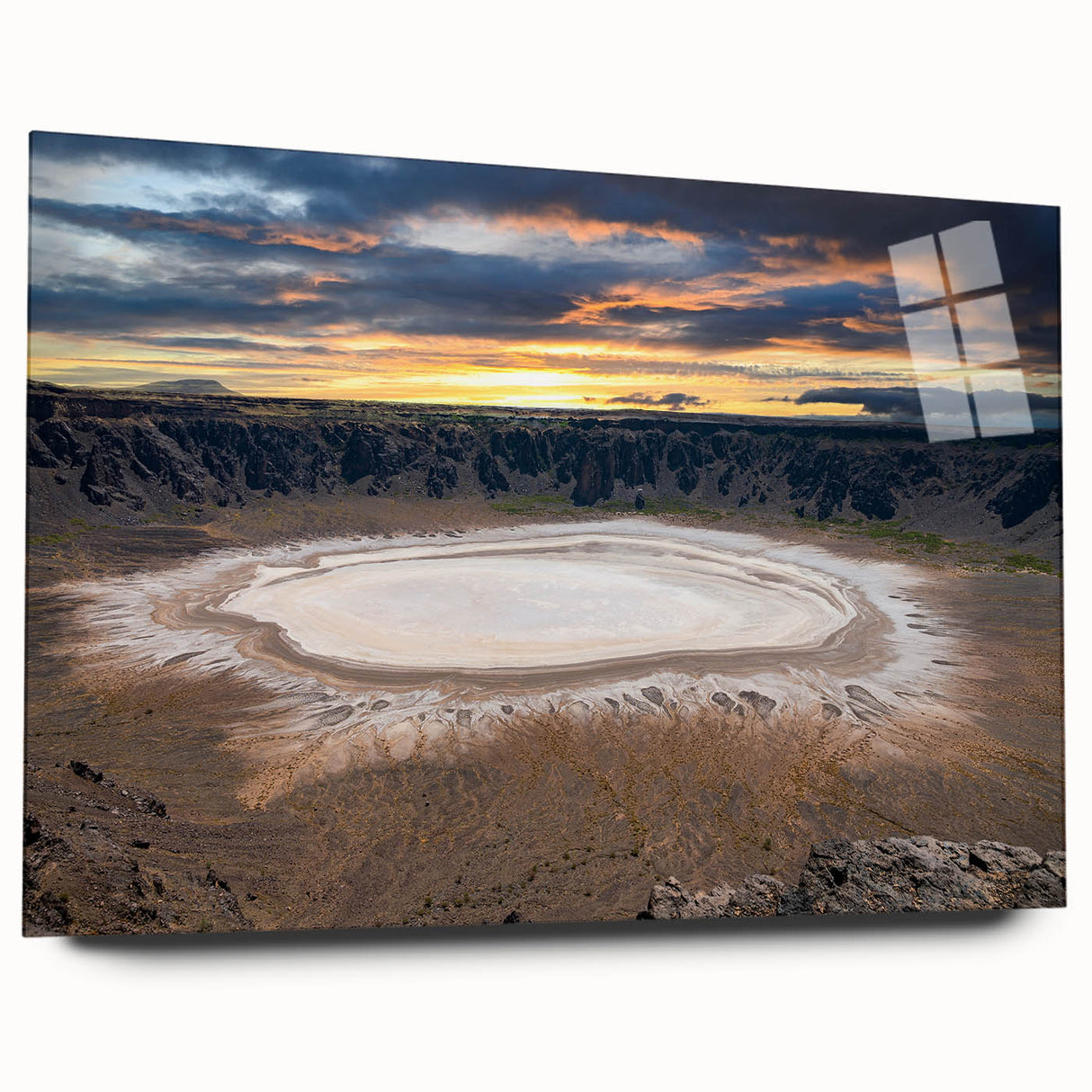 Acrylic print of a large abstract interpretation of a Middle Eastern landscape in earthy tones.