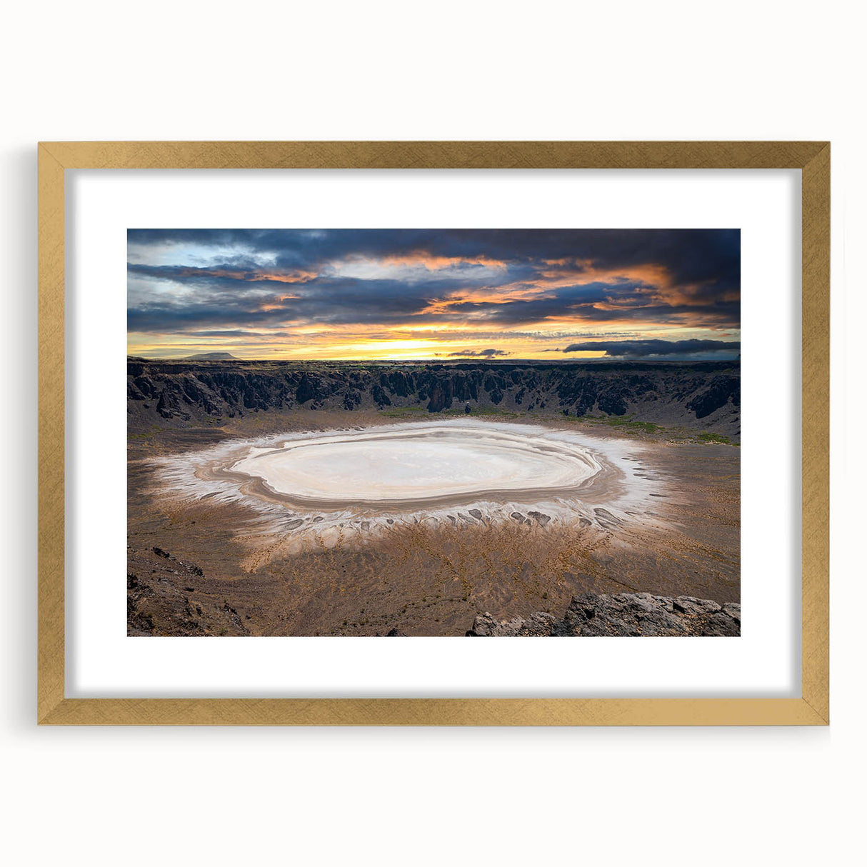 Extra large textured abstract art print of a Middle Eastern scenery in a gold frame, ideal for living room decor.