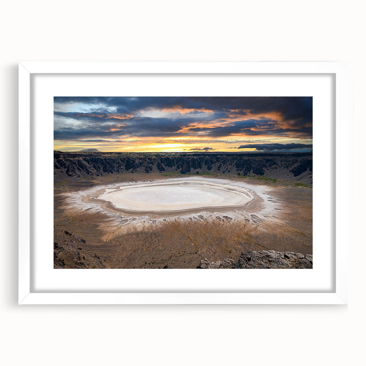 Abstract art print of a Saudi Arabian landscape in muted earth tones on a framed white canvas.