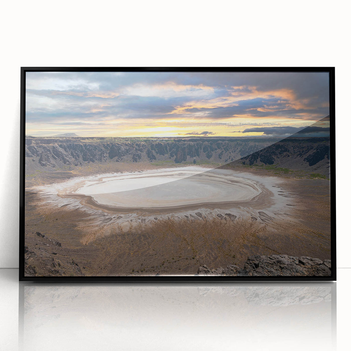 Large abstract wall art depicting a Middle Eastern scenery in muted earth tones on a framed acrylic.