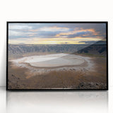 Large abstract wall art depicting a Middle Eastern scenery in muted earth tones on a framed acrylic.