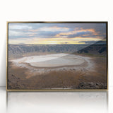 Large acrylic print of a mid-century modernist Saudi Arabia scenery in gold tones, suitable as modern art wall decor.