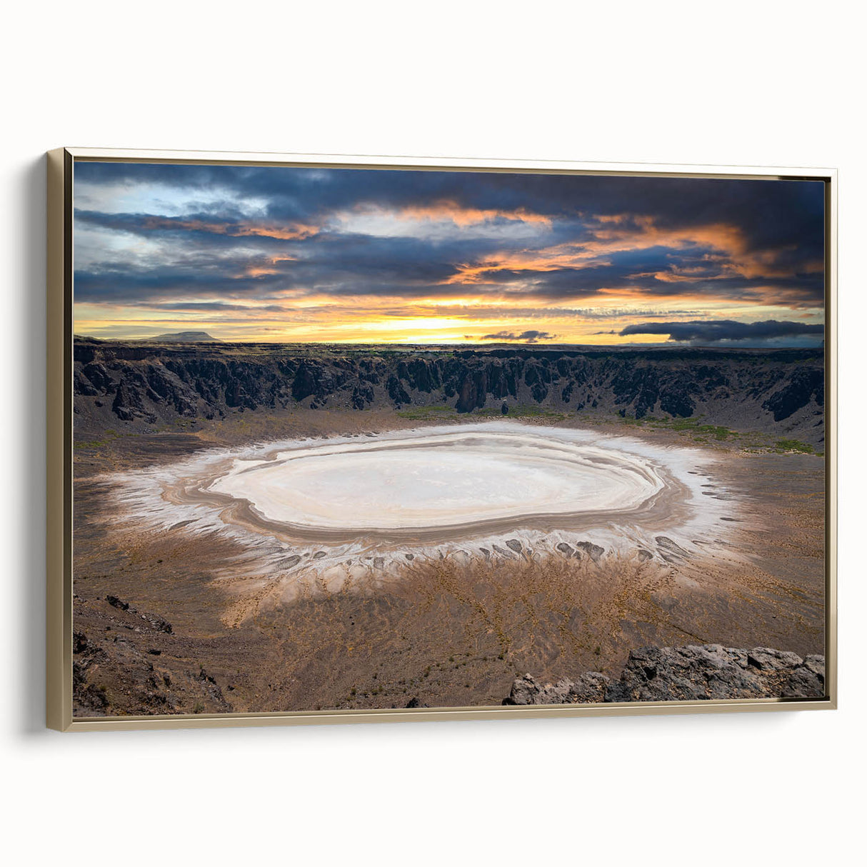 Framed canvas wall art depicting a vintage-style Saudi Arabian landscape in muted gold and black, ideal for bedroom decor.