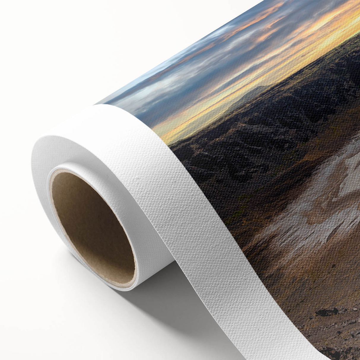Art deco poster featuring a stylized Saudi Arabian landscape in muted earth tones on rolled canvas.