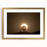 Extra large framed abstract art print depicting textured scenery of Abu Dhabi in muted gold and beige tones.