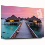 Large abstract wall art of French Polynesia's oceanic scenery in muted blue tones on acrylic glass.