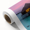 Art Deco style poster of Bora Bora with vibrant blue and green tones on rolled canvas, ideal for nursery wall art.