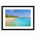 Colorful art print of abstract Tahitian landscape on textured canvas, framed in black, ideal for living room decor.
