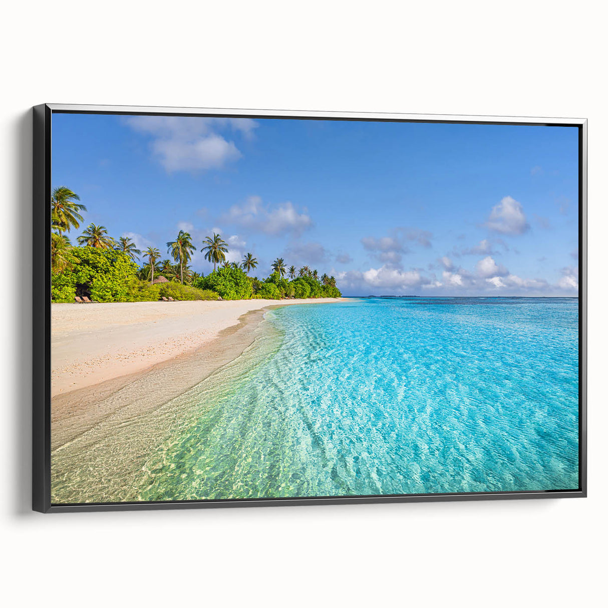 Black and white framed canvas of Tahiti landscape, featuring a vintage poster style, ideal for bedroom wall art.