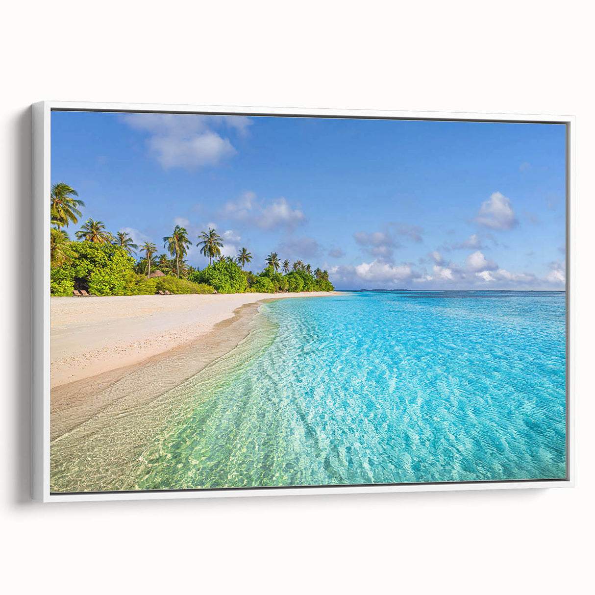 Vintage poster art of Tahiti with vibrant colors on a large framed canvas, ideal for living room decor.