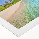 Art deco poster of a Tahitian landscape in pastel shades on rolled canvas, suitable for dining room wall art.