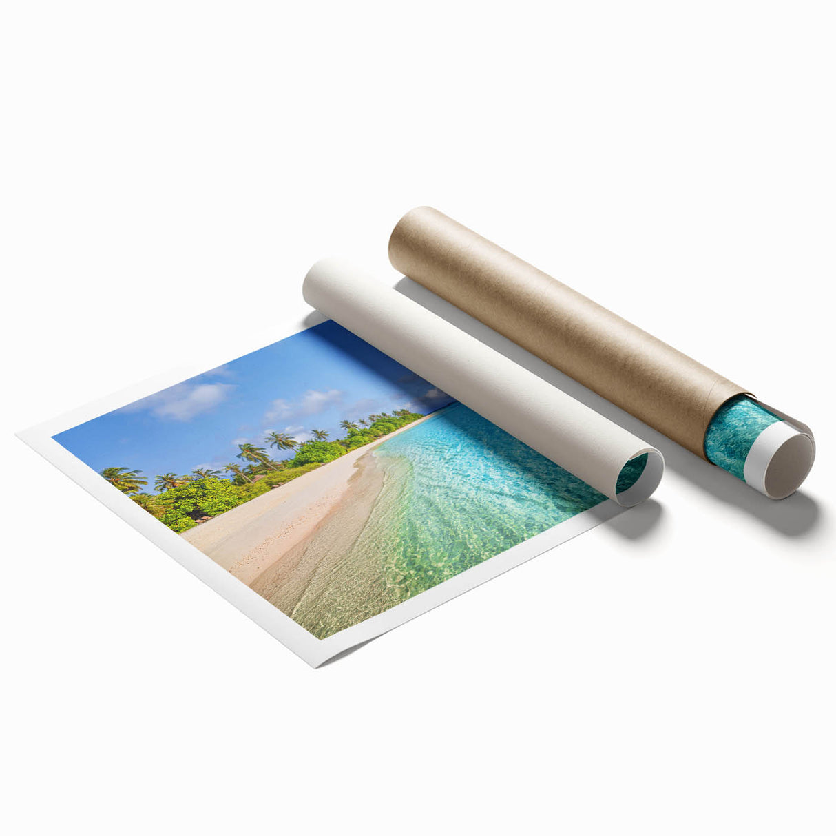 Extra large rolled print of a Tahitian seascape with vibrant blue and green tones, ideal for classy bathroom wall art.