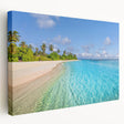 Large art depicting the serene Tahitian beach with azure waters on stretched canvas, ideal for kitchen wall art.