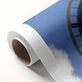 Art deco poster of Auckland skyline in muted blue tones on rolled canvas, ideal for nursery wall art.