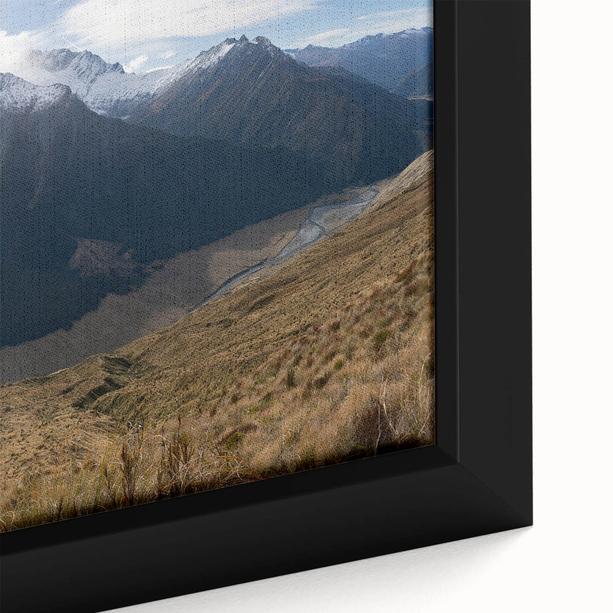 Extra large framed canvas featuring a textured depiction of Otago, New Zealand, with black and colorful art elements.