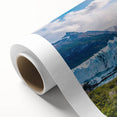 Art deco poster of an Argentinian landscape on rolled canvas, featuring pastel shades.