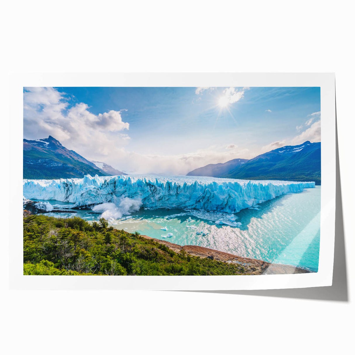 Extra large rolled print of a floral scene in vibrant greens and blues.