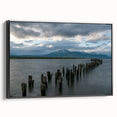 Black and white landscape art painting of Santiago, Chile on a framed canvas, suitable for bedroom decor.