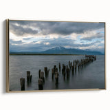 Framed canvas depicting a vintage-style landscape of Santiago, Chile, in muted gold and black tones.