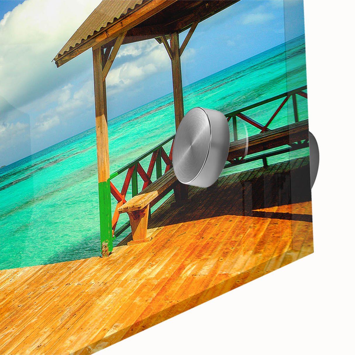Large abstract wall art depicting a Colombian landscape in vibrant colors on acrylic glass.