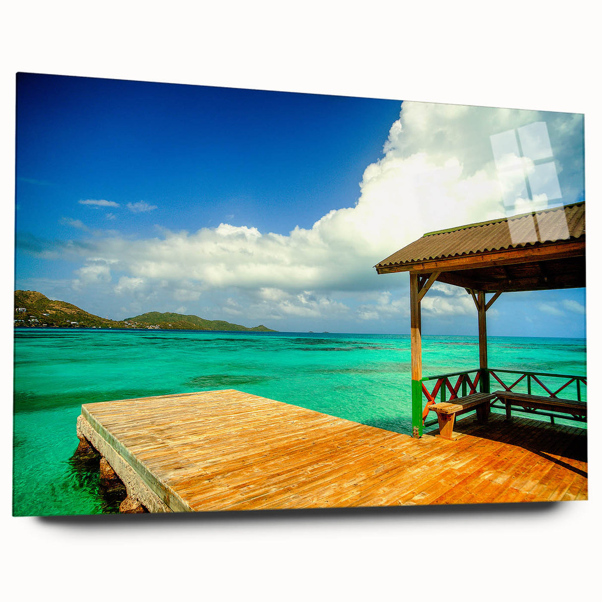 Large abstract wall art featuring vibrant hues of a Colombian landscape on acrylic glass.