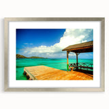 Textured abstract art print depicting a vibrant Colombian landscape on a framed silver mat, ideal for bedroom art.