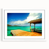 Abstract art print of a Colombian landscape in muted earth tones on a framed white mat, suitable for dining room decor.