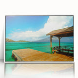 Acrylic print of a Colombian landscape in art deco style, using muted earth tones, ideal for modern art wall decor.