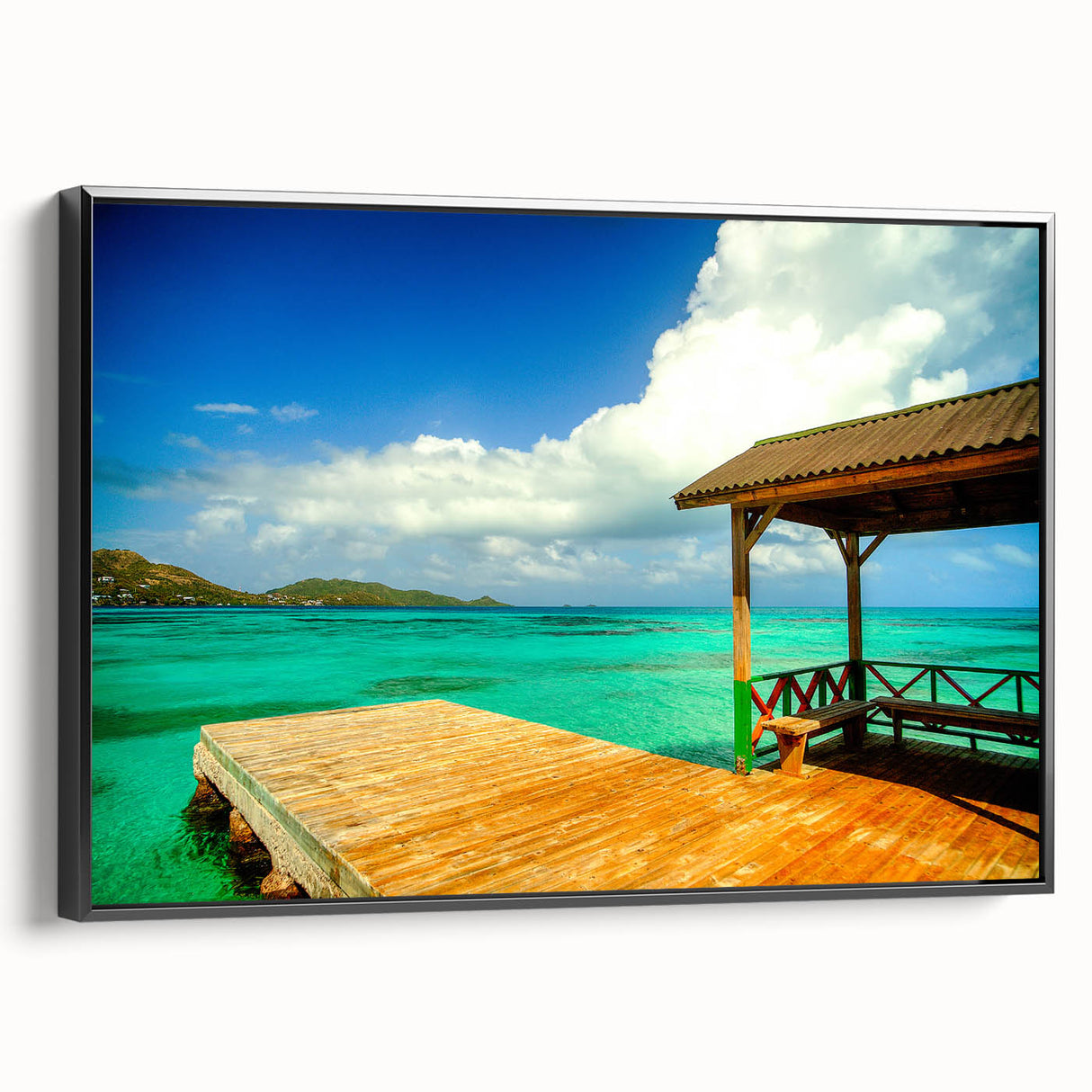 Black and white landscape art painting of a Colombian scenery on framed canvas, suited for bedroom decor.