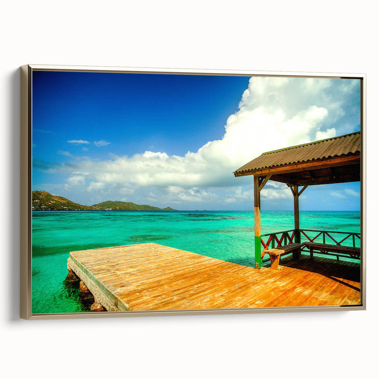 Framed canvas of a vintage-style Colombian landscape painting in muted earth tones, ideal for bedroom wall art.