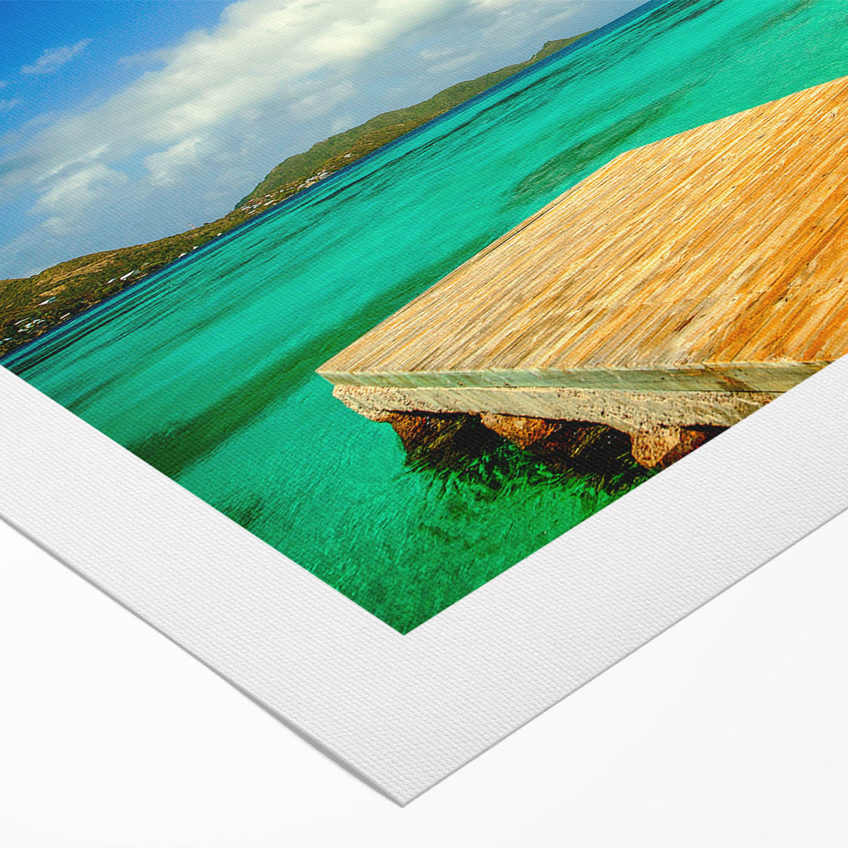 Art deco poster of a Colombian landscape in vibrant greens and blues on rolled canvas, suitable for dining room decor.
