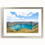 Textured abstract art print of South America scenery in muted earth tones, framed in silver, ideal for bedroom art.