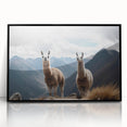 Large abstract wall art depicting a stylized South American landscape in muted earth tones on a black framed acrylic print.