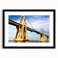 Extra large abstract art print featuring vibrant, colorful textured scenery of South America on a framed black mat.